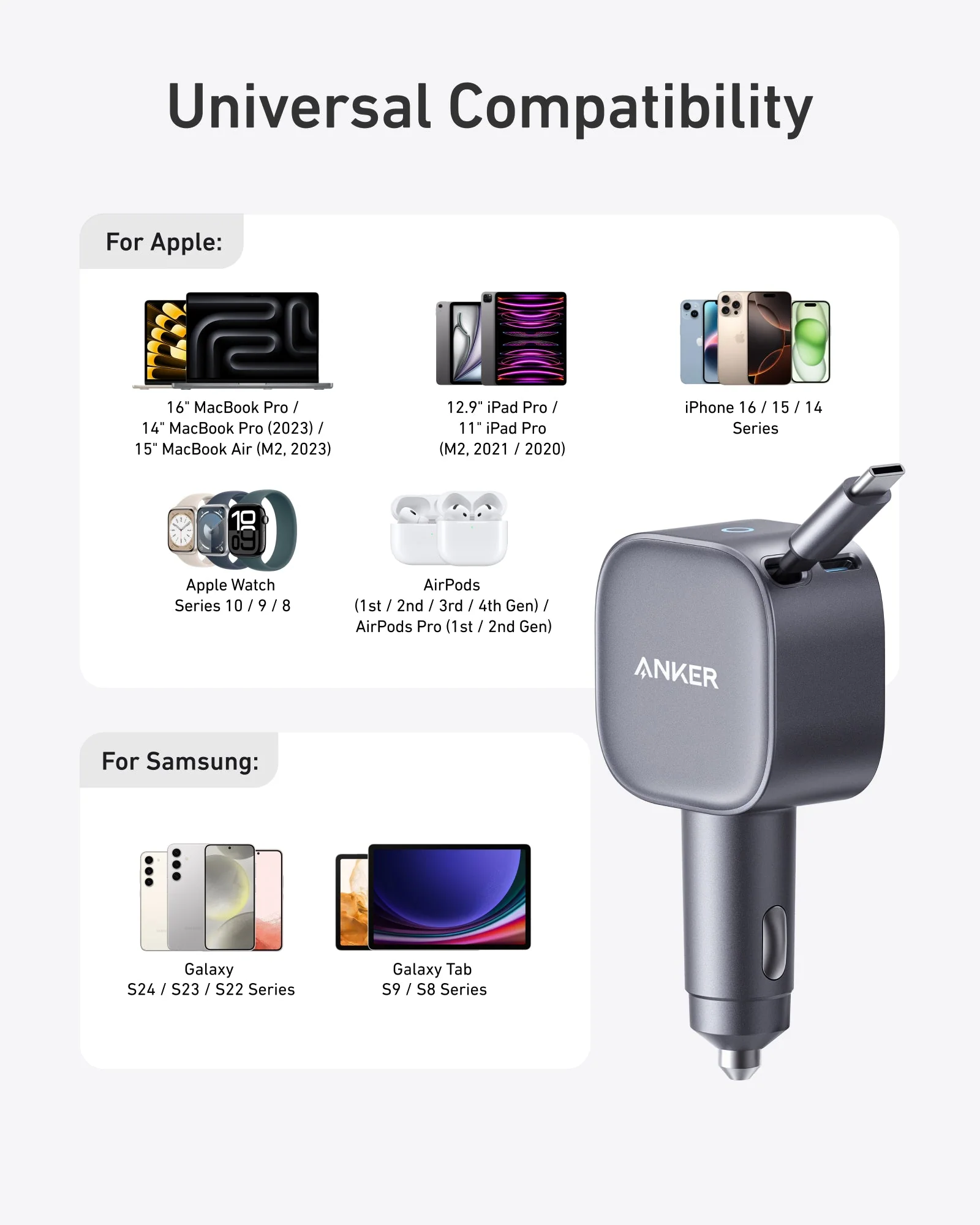 Anker USB-C Car Charger(75W Max Ultra-Compact Type-C Fast Car Charger with Built-In Retractable Cable) - Image 6