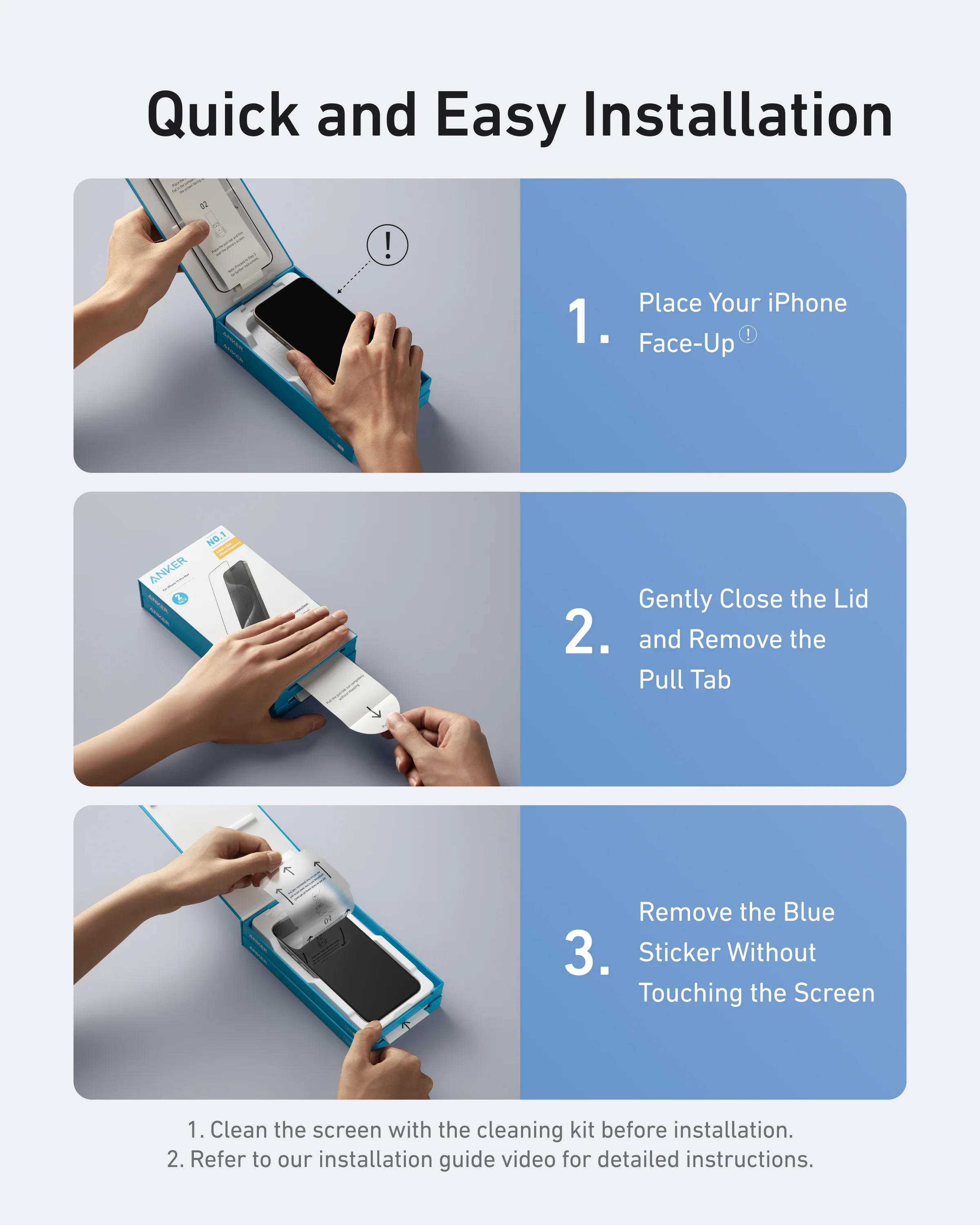 Anker Easy Fit Screen Protector Kit (ShieldX Glass, HD, 2-Pack)-iPhone 16 Plus - Image 3