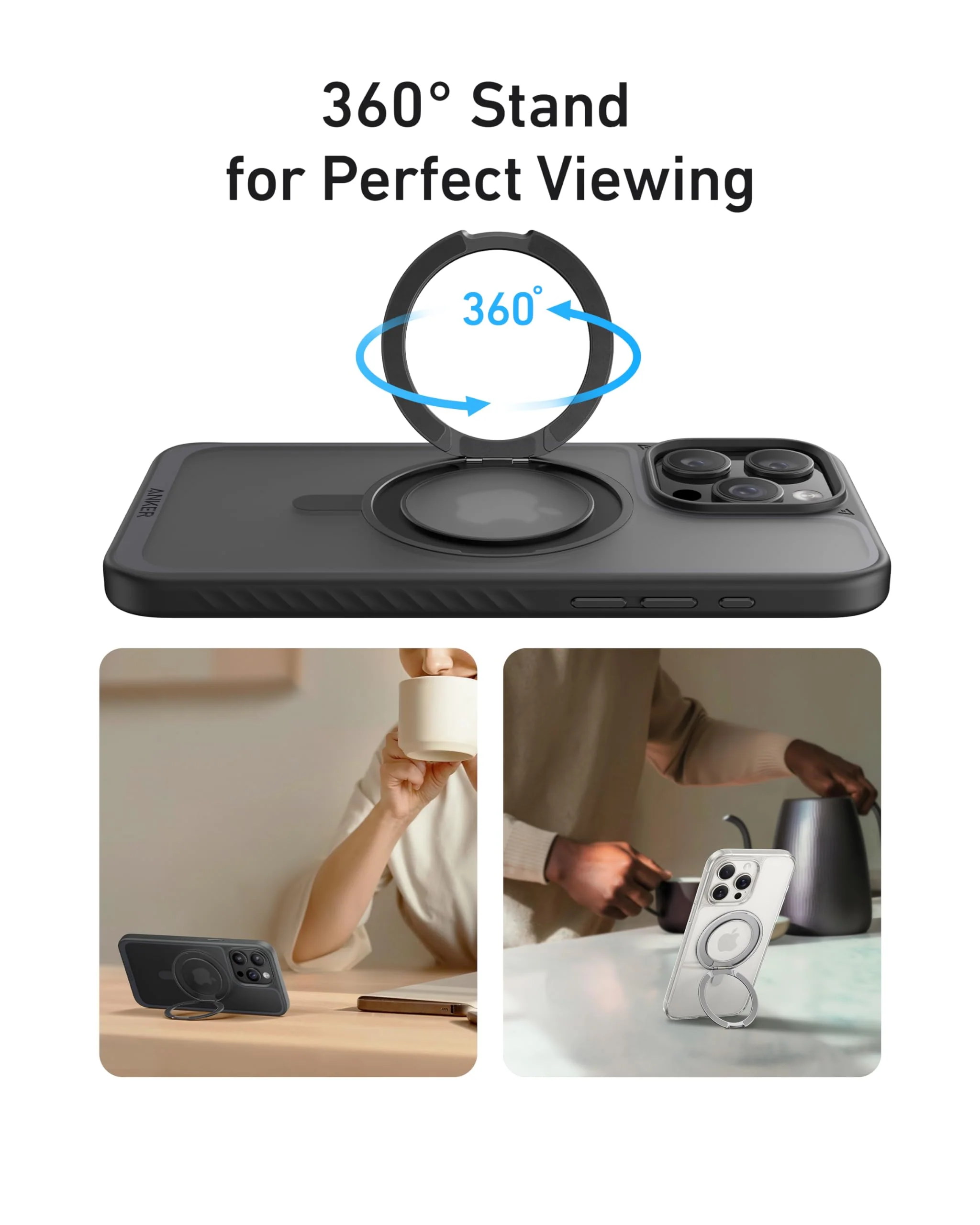 Anker MagGo Magnetic Case with Stand (360° Ring Stand, For iPhone)-Aurora White-iPhone 16 Pro - Image 14