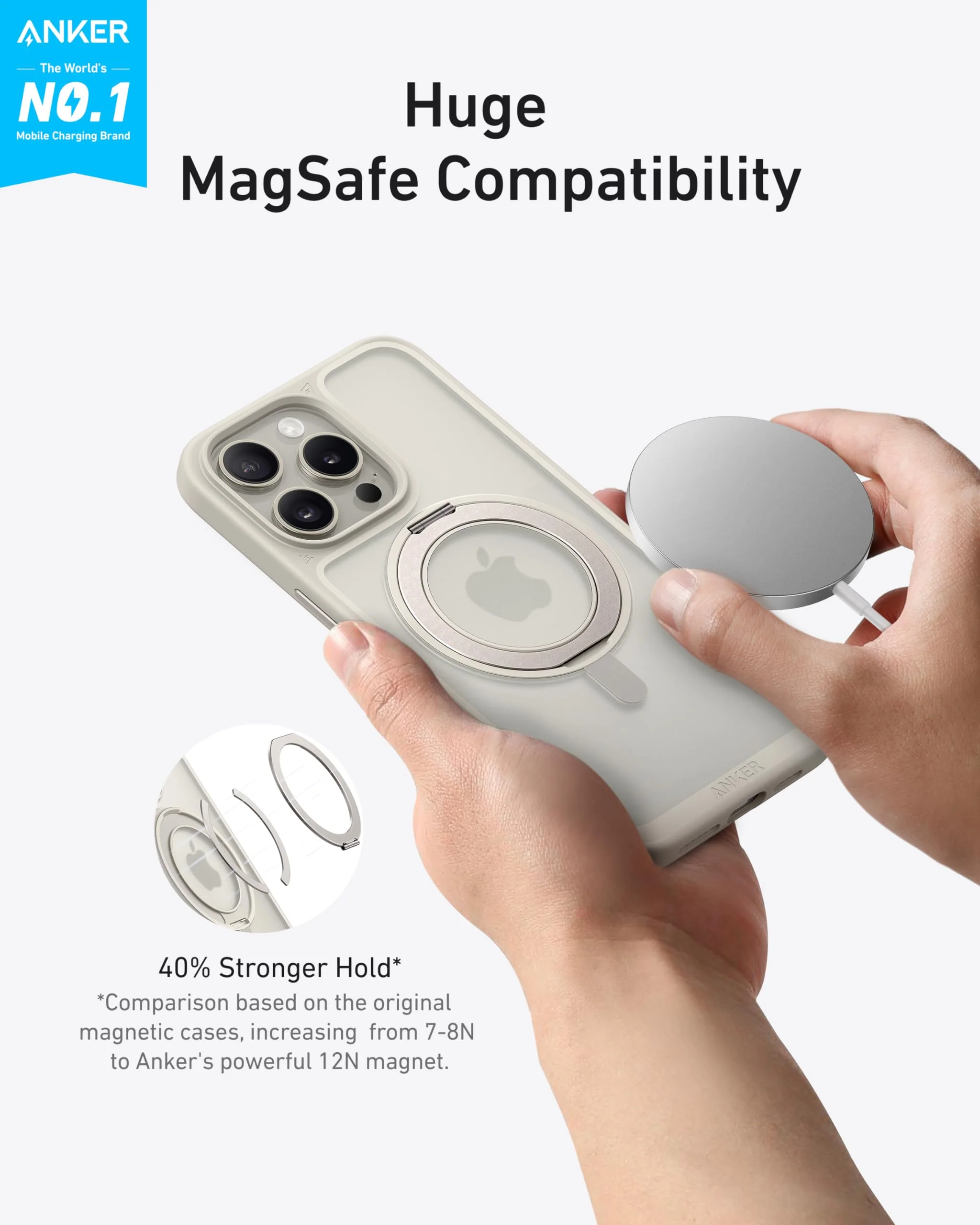 Anker MagGo Magnetic Case with Stand (360° Ring Stand, For iPhone)-Aurora White-iPhone 16 Pro - Image 9